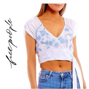 Free People Sahara Embroidered Waist Tie Crop Top